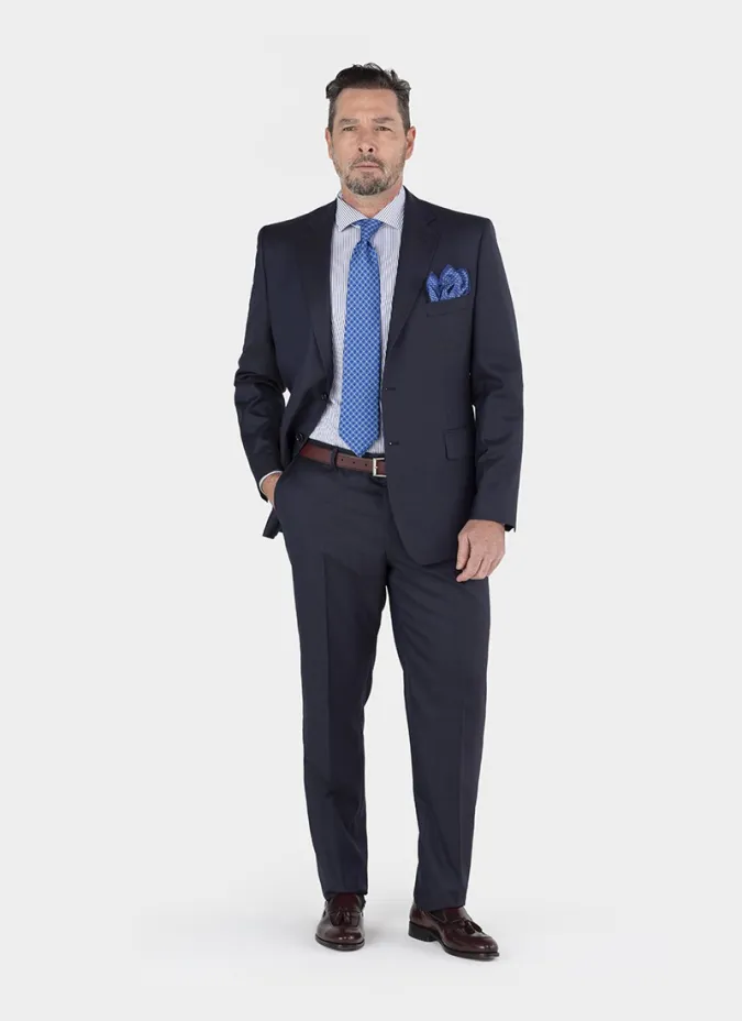 Traje de Lana Falso Liso Azul Marino| JOHN TWEED