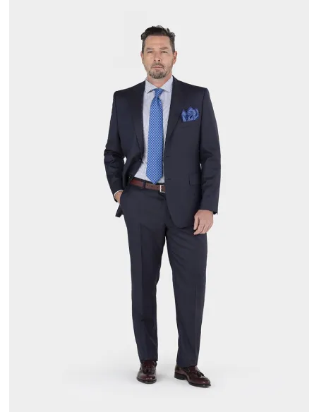 Traje de Lana Falso Liso Azul Marino| JOHN TWEED