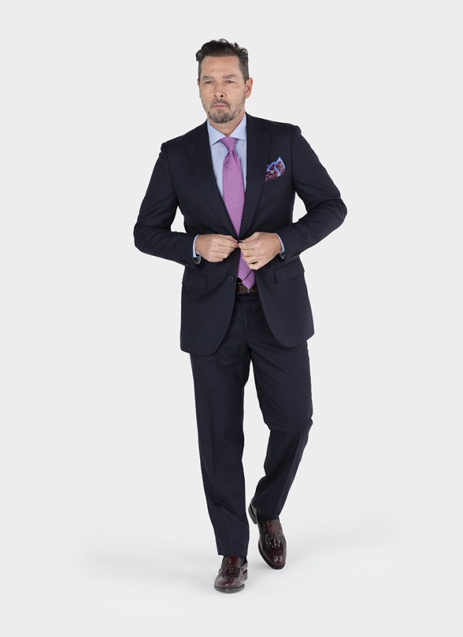Traje de Lana Liso Azul Marino