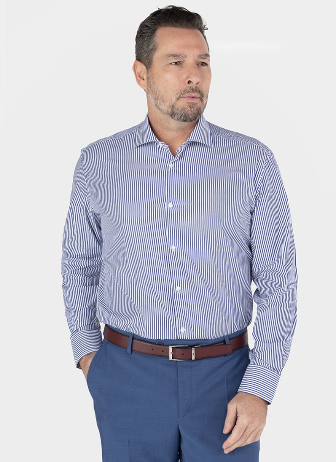 Camisa Clássica Risca Azul Escura
