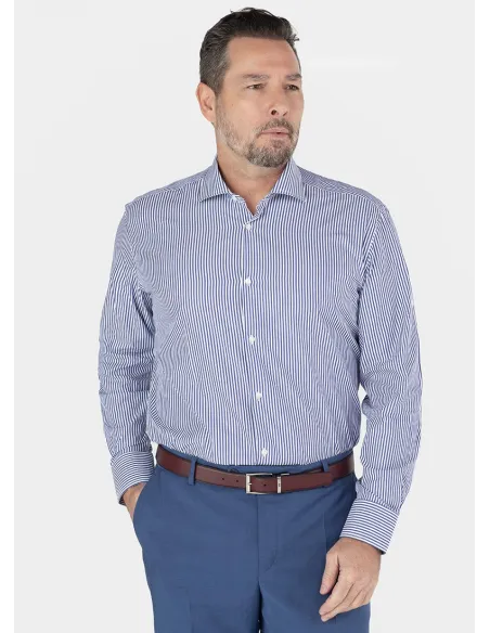Camisa Clásica de Raya Azul Oscura