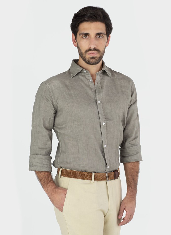 Camisa de Linho Verde Seco