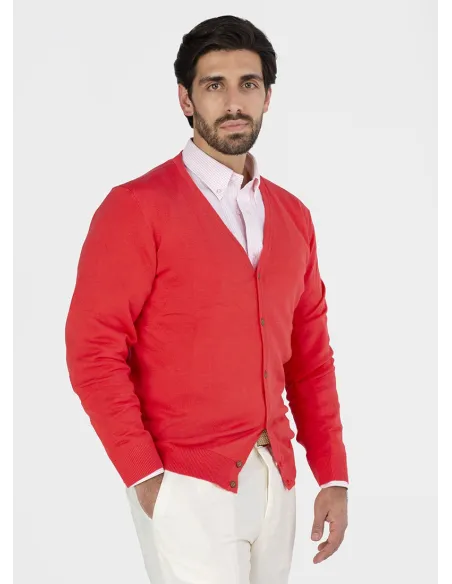 Cardigan Vermelho Algodão | John Tweed Tailored