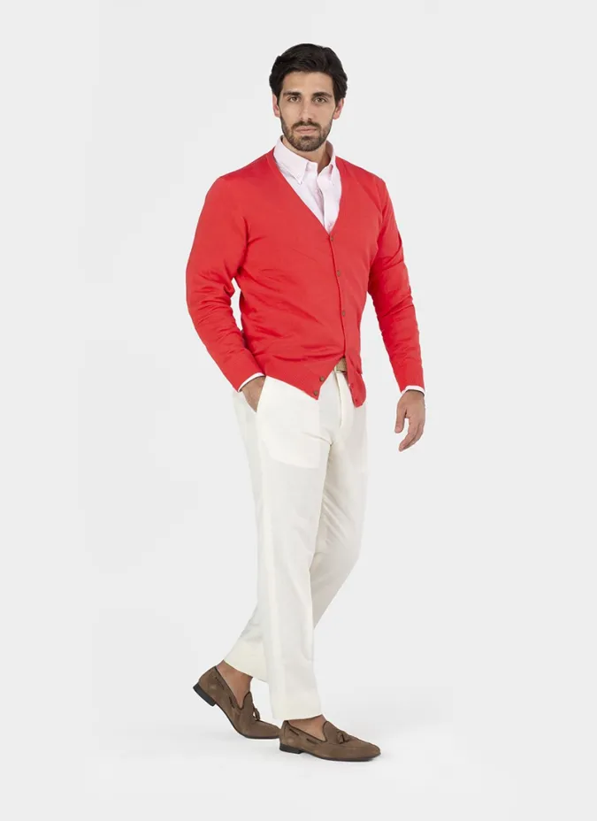 Cardigan Vermelho Algodão | John Tweed Tailored