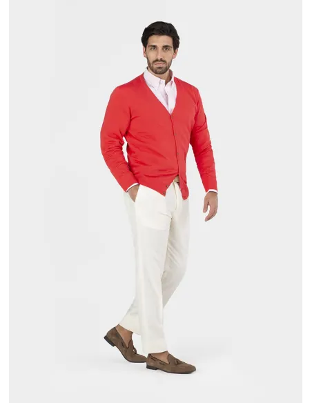 RED COTTON CARDIGAN | JOHN TWEED TAILORED
