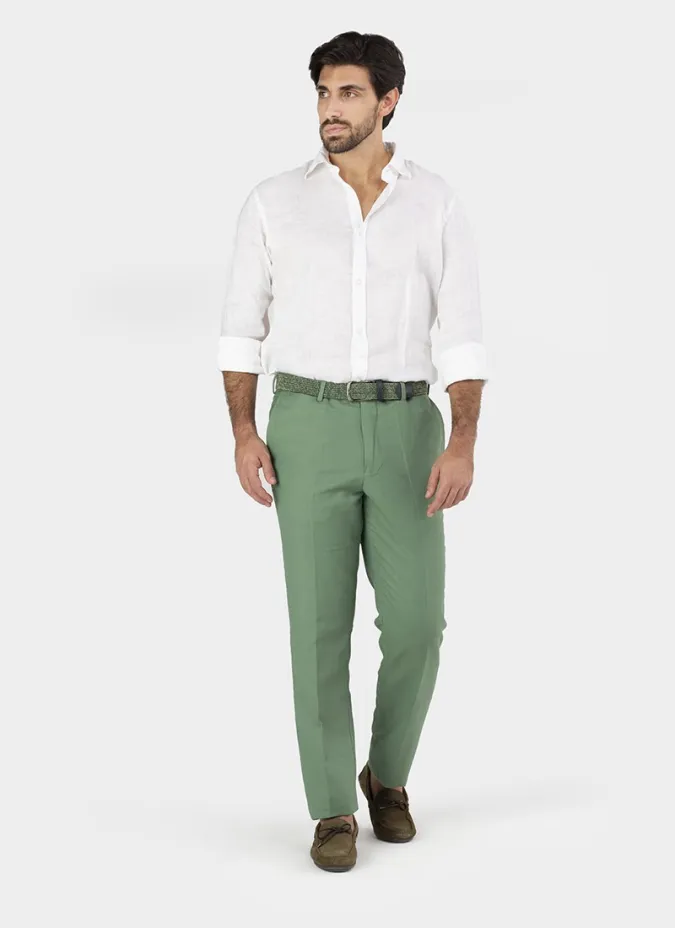GREEN LINEN PANTS | JOHN TWEED TAILORED