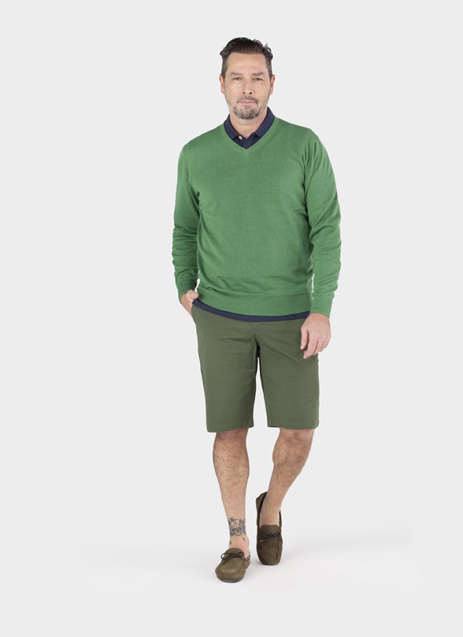 Jersey Cuello V de Algodon Verde