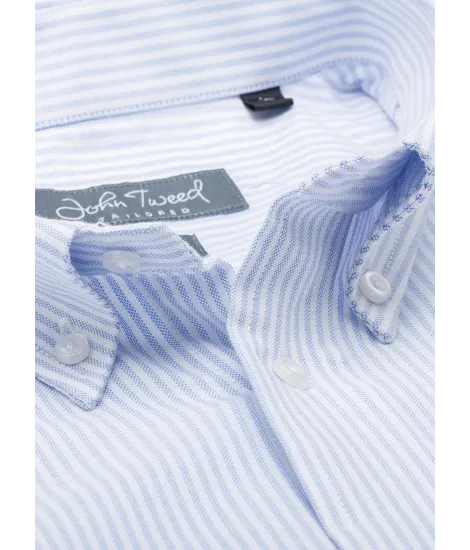 Blue Stripe Cotton Oxford Shirt | Classic Men's Shirts | JOHN TWEED 2
