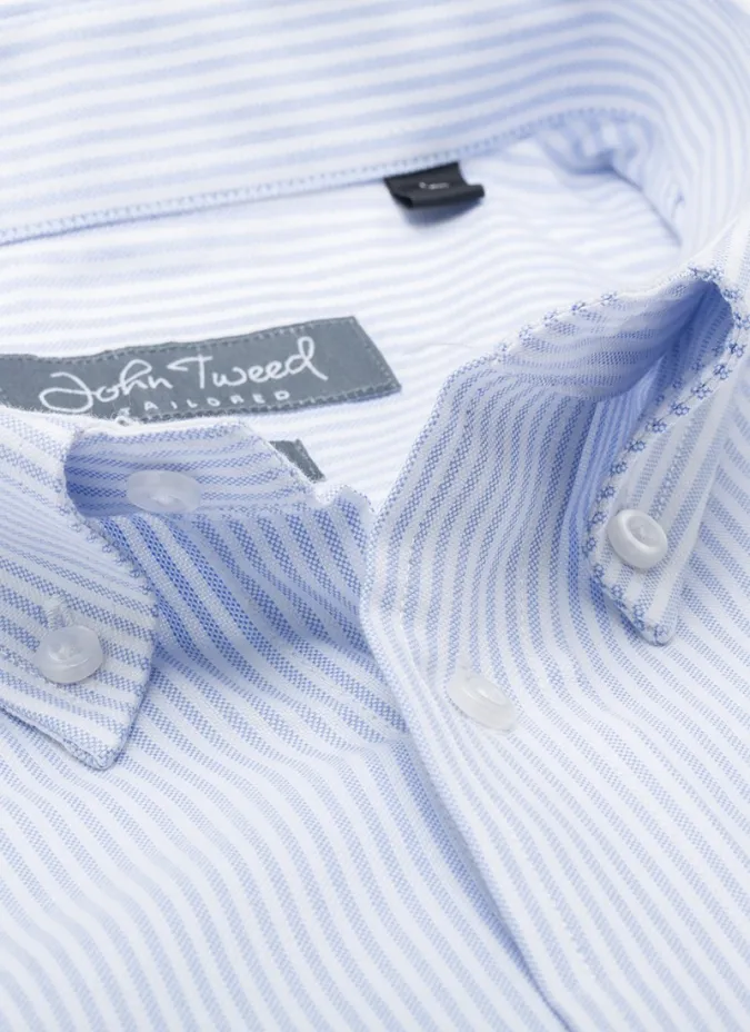 Camisa Oxford Risca Azul | JOHN TWEED TAILORED