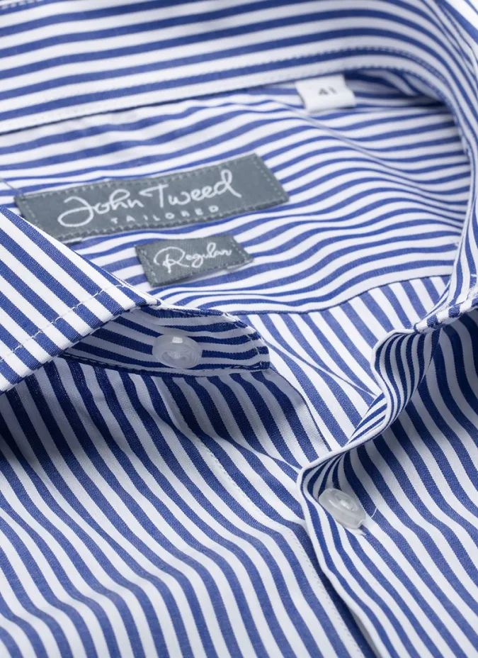 Camisa Clássica Risca Azul Escura