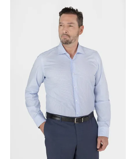Camisa Clássica Risca Azul Clara