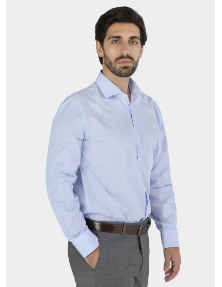Camisa Clásica de Mil Rayas Azul Claro
