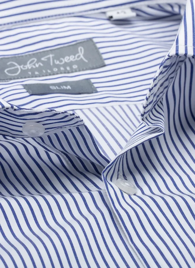 Camisa Clásica Blanca con Raya Azul