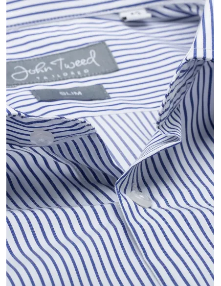 Camisa Clásica Blanca con Raya Azul