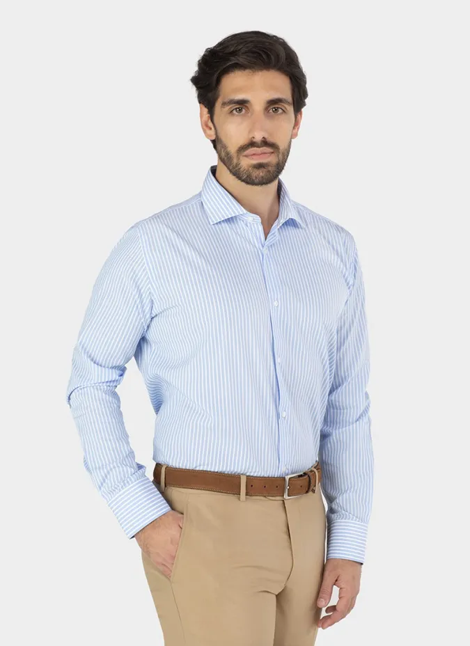 Camisa Clásica Azul con Raya Blanca