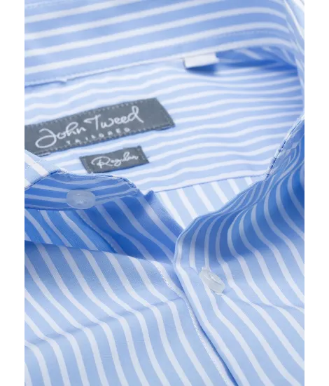 Camisa Clásica Azul con Raya Blanca 2