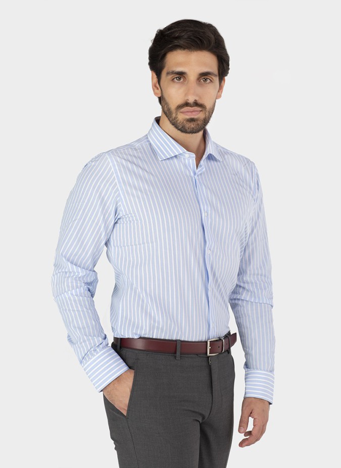 Camisa Clássica Risca Larga Azul