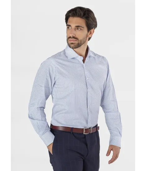 Camisa Clásica Blanca con Raya Azul