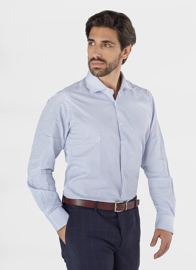 Camisa Clássica Risca Azul