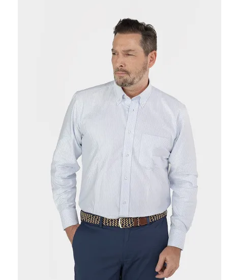 Blue Stripe Cotton Oxford Shirt | Classic Men's Shirts | JOHN TWEED
