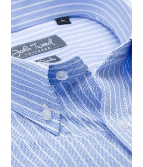 Blue Stripe Cotton Oxford Shirt | Classic Men's Shirts | JOHN TWEED
