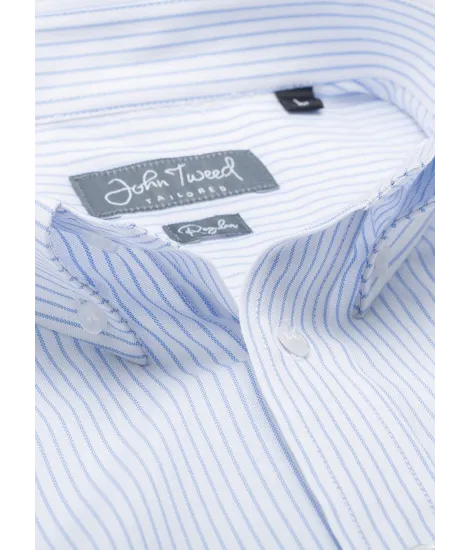 Blue Stripe Cotton Oxford Shirt | Classic Men's Shirts | JOHN TWEED 2
