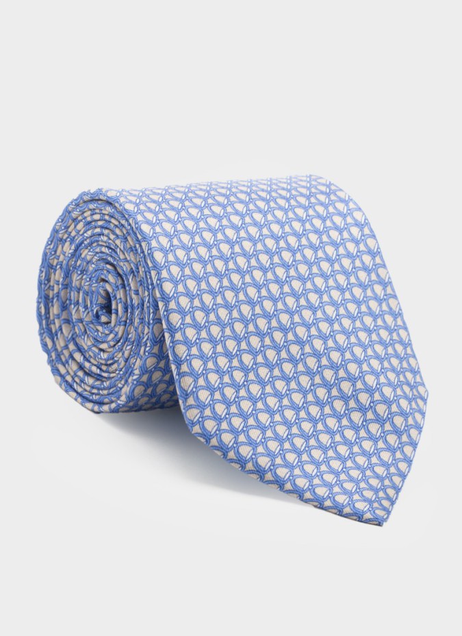 Beige Tie with Blue Pattern