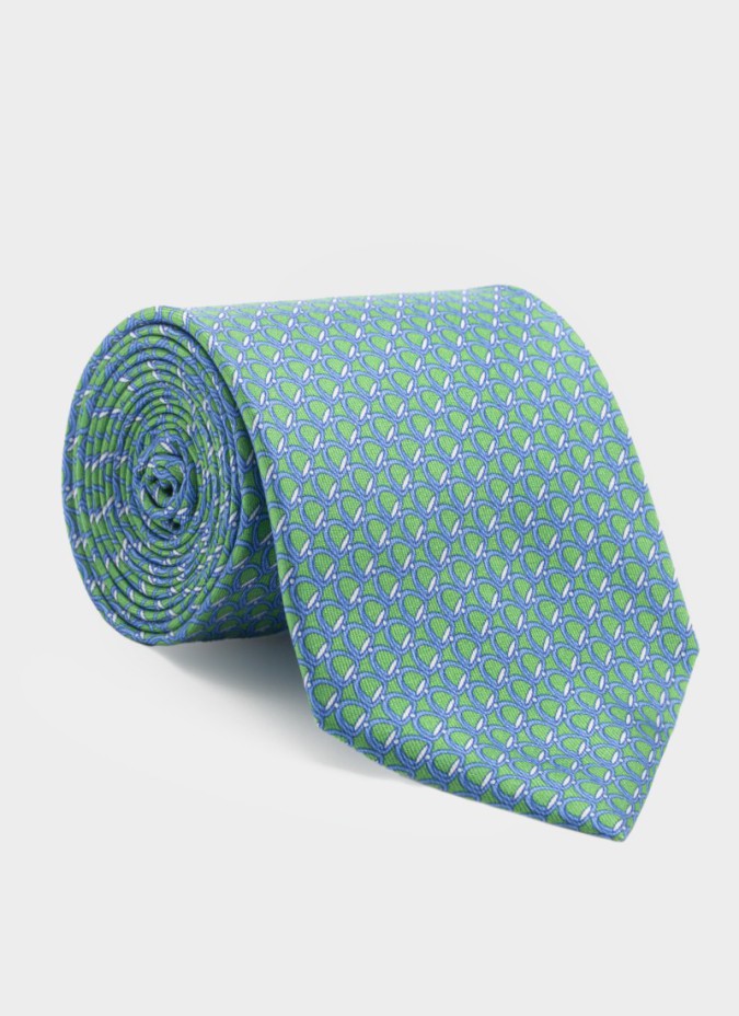 Gravata Verde com Desenho Azul