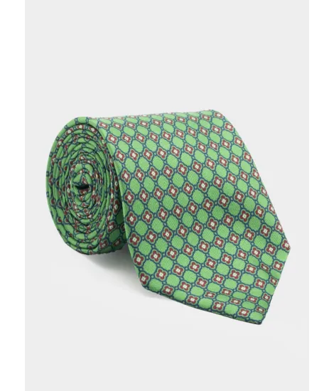 Corbata de Seda Verde con Flor Burdeos| JOHN TWEED