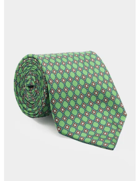 Green Tie with Burgundy Flower| JOHN TWEED