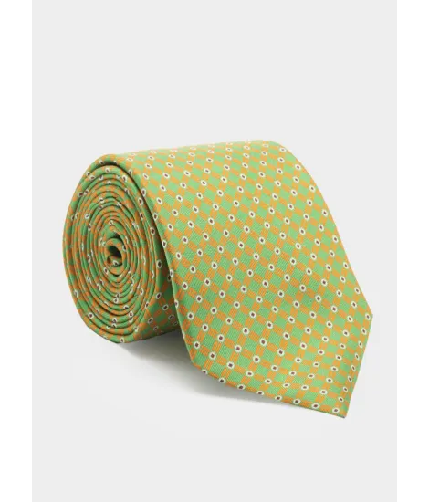 Corbata de Seda Verde con Dibujo Naranja| JOHN TWEED