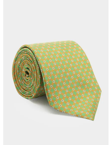 Corbata de Seda Verde con Dibujo Naranja| JOHN TWEED
