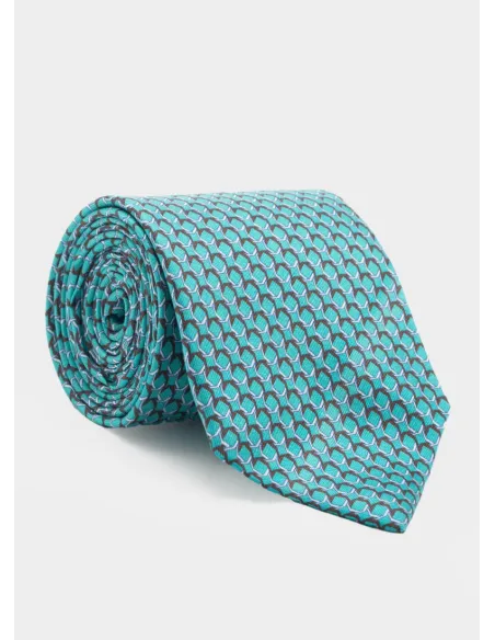 Corbata de Seda Azul Turquesa y Marrón| JOHN TWEED