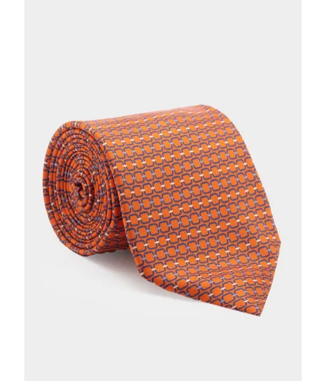 Orange and Blue Pattern Tie| JOHN TWEED