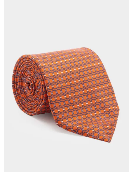 Corbata de Seda Patrón Naranja y Azul| JOHN TWEED