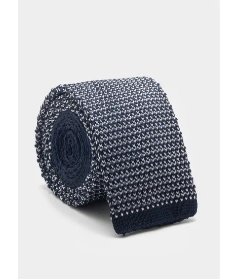 Corbata de Punto Seda Patrón Azul y Blanco| JOHN TWEED