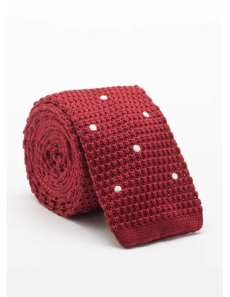 Red Silk Knit Tie with White Dot| JOHN TWEED