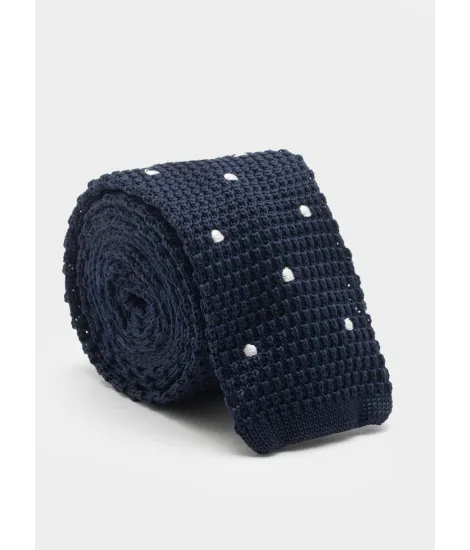 Corbata de Punto Seda Marino con Lunares Blancos| JOHN TWEED