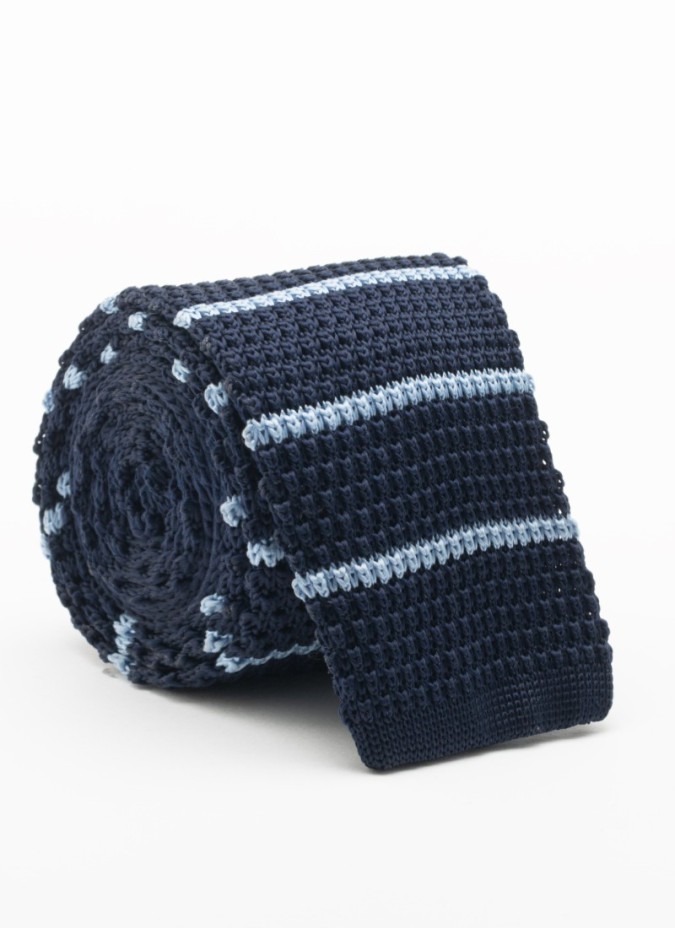 Gravata Malha de Seda Marinho com Barra Azul