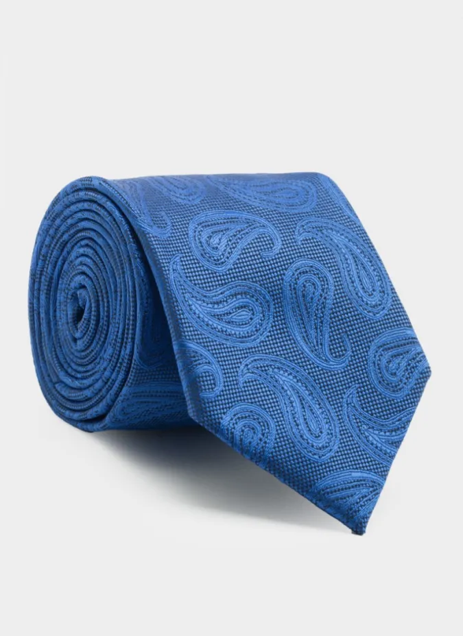 Indigo Blue Silk Tie with Cornucopia| JOHN TWEED