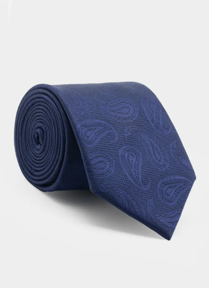 Navy Blue Silk Tie with Cornucopia| JOHN TWEED