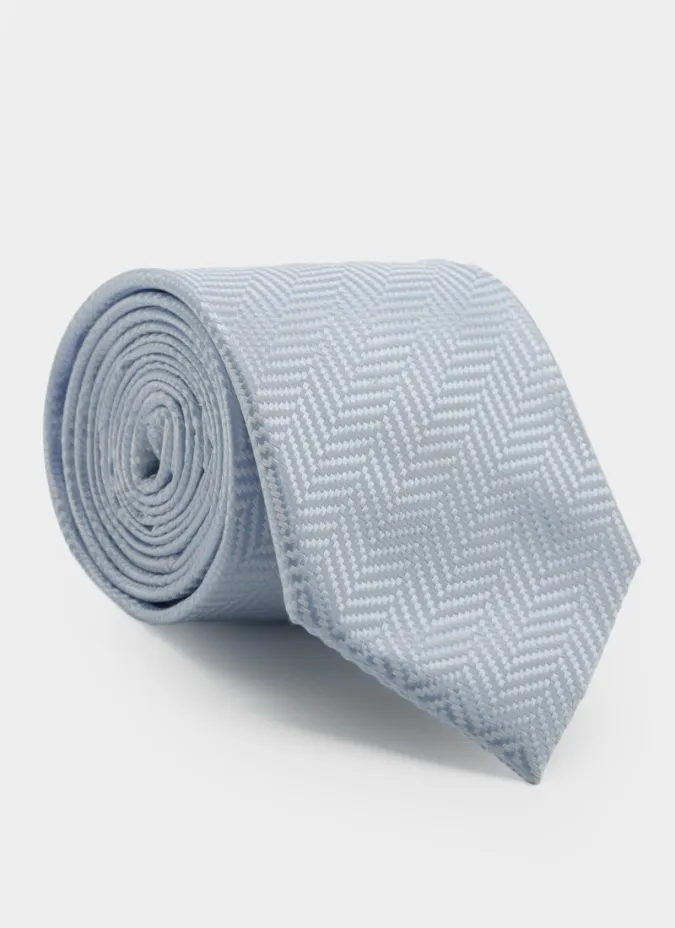 Light Blue Herringbone Silk Tie| JOHN TWEED