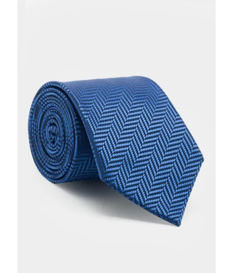Indigo Blue Herringbone Silk Tie| JOHN TWEED