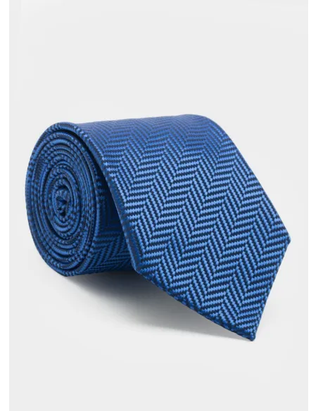 Corbata de Seda con Espiga Azul Indigo| JOHN TWEED