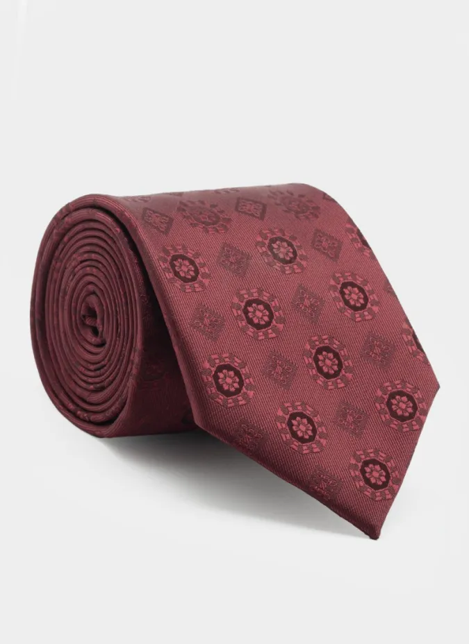 Burgundy Pattern Silk Tie| JOHN TWEED