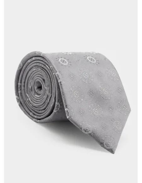 Grey Pattern Silk Tie| JOHN TWEED