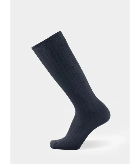 Long Blue Ribbed Sock| JOHN TWEED TAILORED