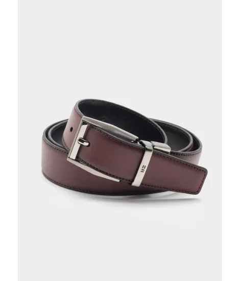 BLACK/BORDEAUX REVERSIBLE LEATHER BELT | JOHN TWEED TAILORED