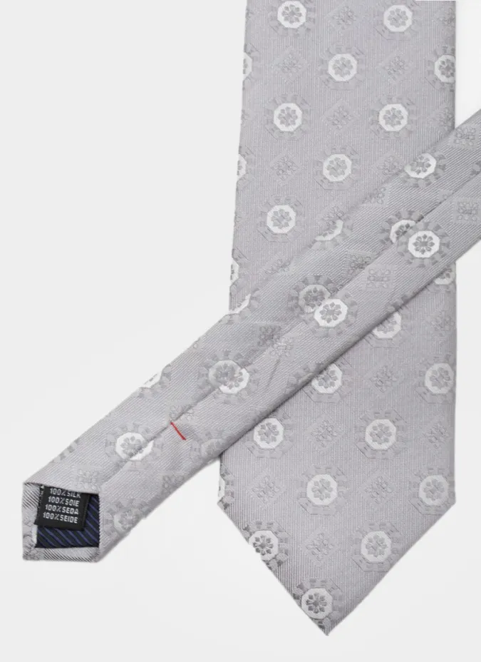 Grey Pattern Silk Tie| JOHN TWEED