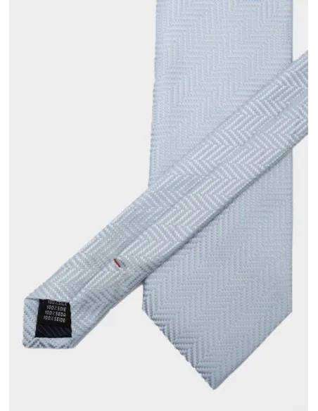 Light Blue Herringbone Silk Tie| JOHN TWEED